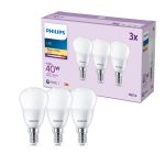 Mehrfachpackung 3x Philips Glühbirne LED E14 Birne Matt 5W 470lm - 827 